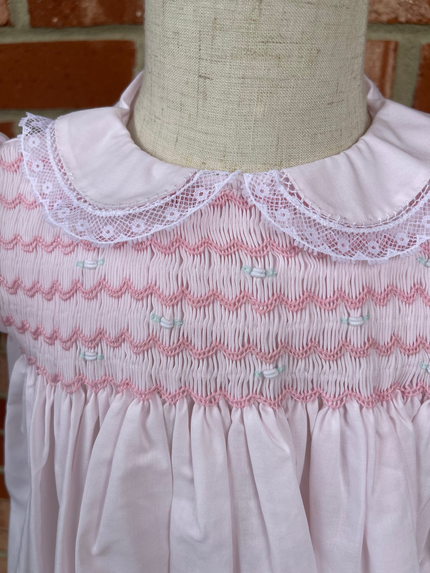 Fully Smocked Dress with Lace- Pink