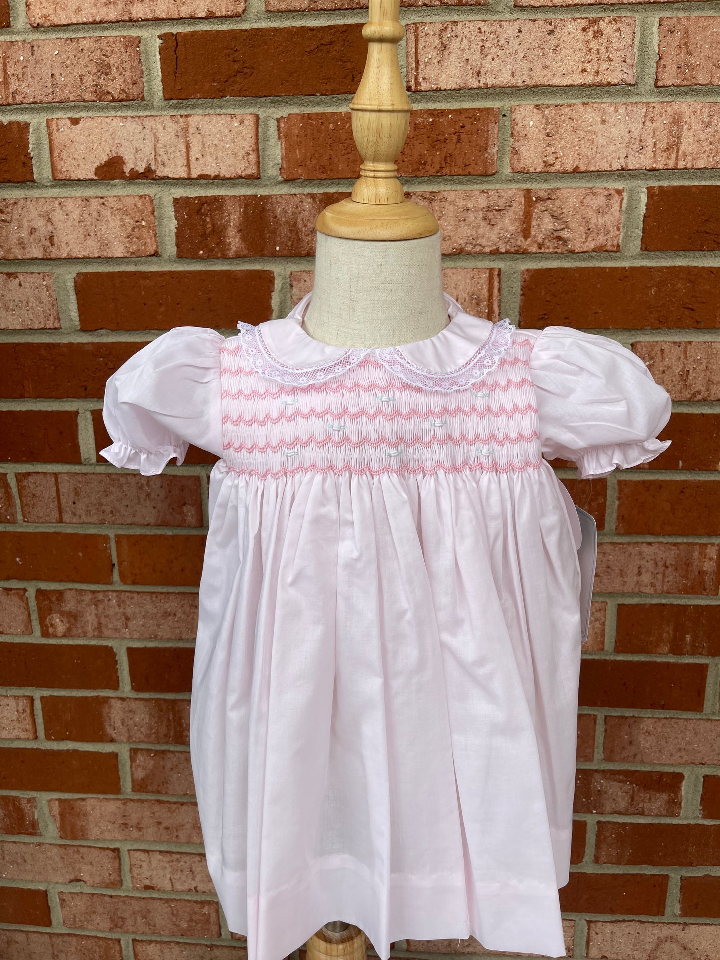 Fully Smocked Dress with Lace- Pink
