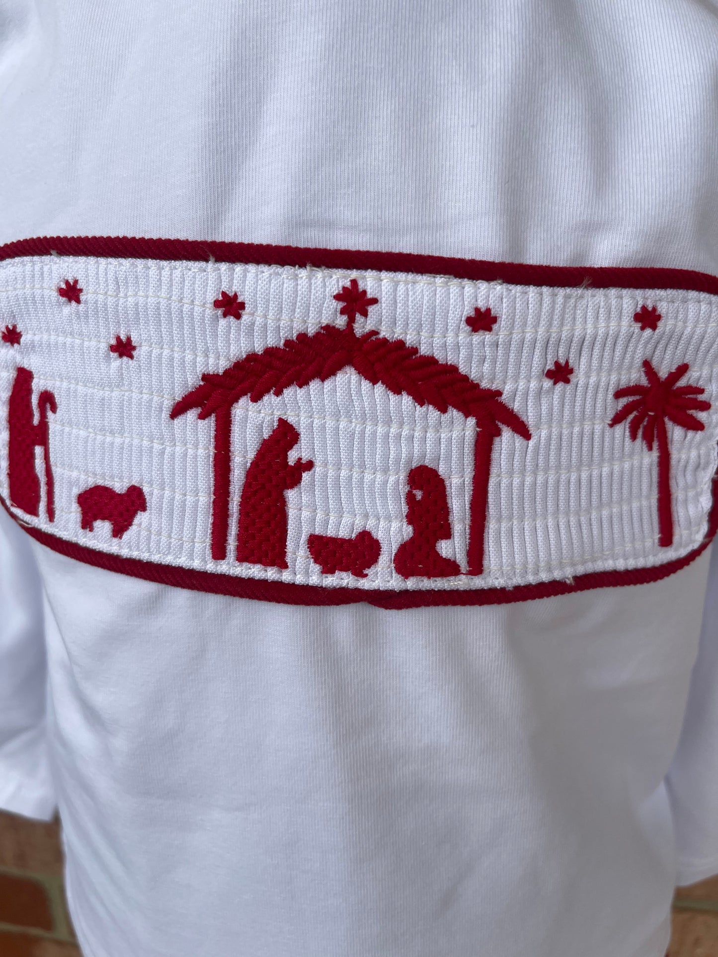 Red Nativity Smocked Corduroy Pant Set