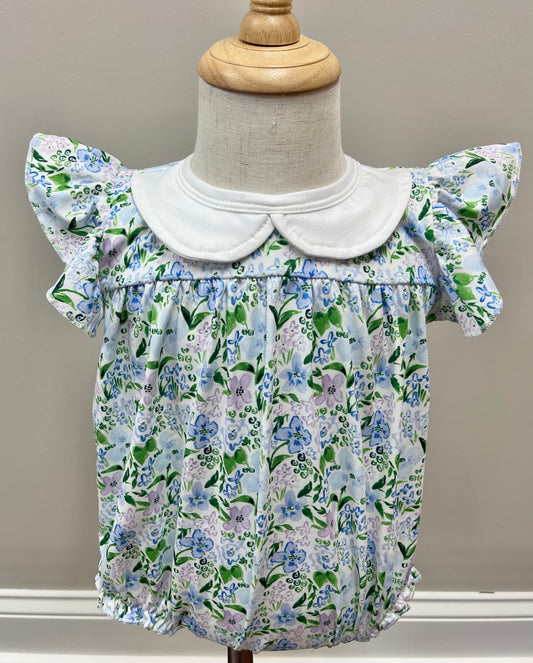 Blue Floral Flutter Sleeve Bubble