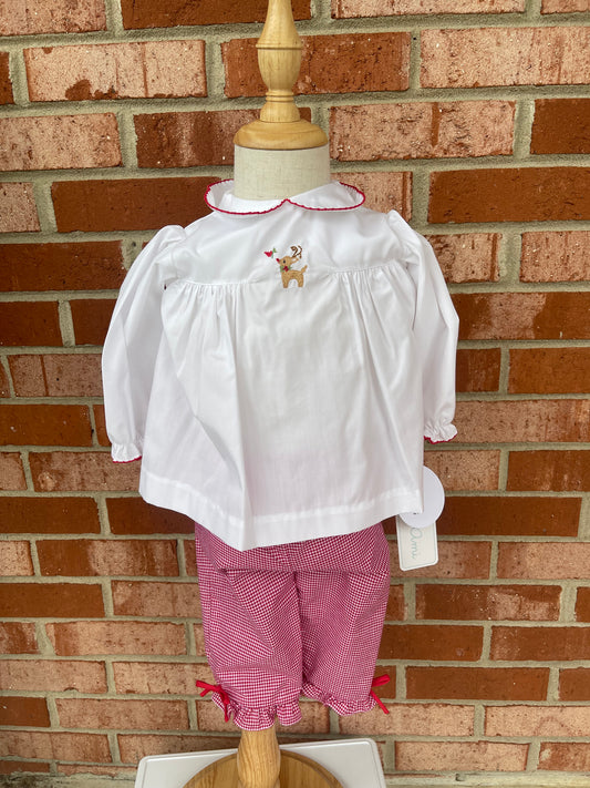 Reindeer Embroidered Pant Set- Girls