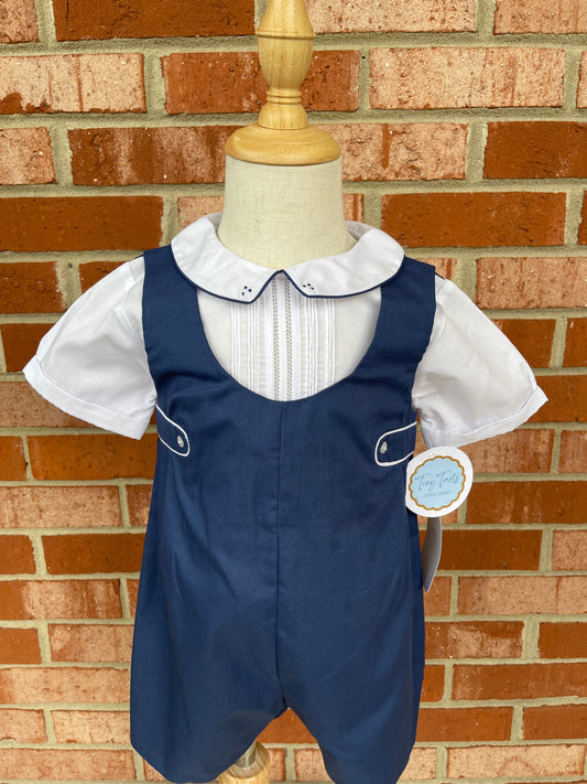 Navy Shortall with Pintucks